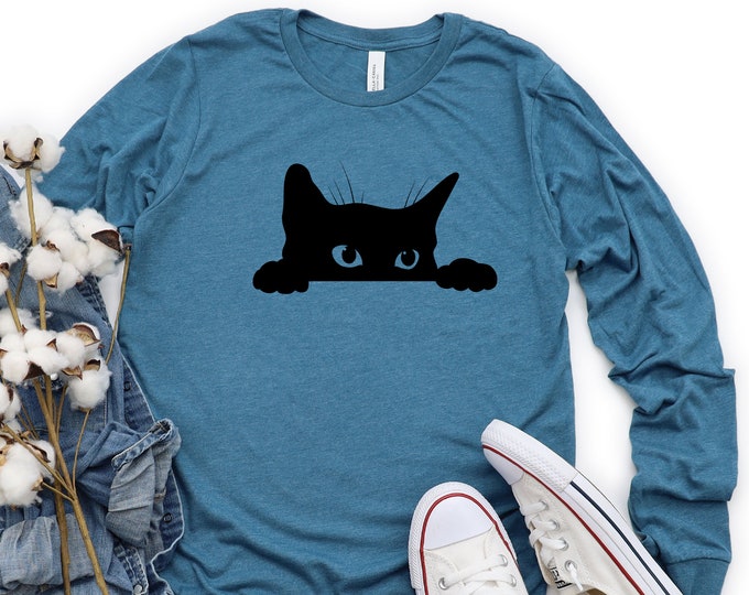 Cat Silhouette Long Sleeve, Cat Long Sleeve Shirt, Cat Lover,   Cat Long Sleeve Shirt, Cute Cat, Gift For Cat Lover, Kitten Shirt