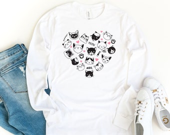 Cats Heart Long Sleeve Shirt, Cat Shirt, Kitty Shirt, Meow Shirt, Cat Lover Shirt, Animal Lover Shirt, Cute Cat Shirt, Paw Shirt, Kitten Tee