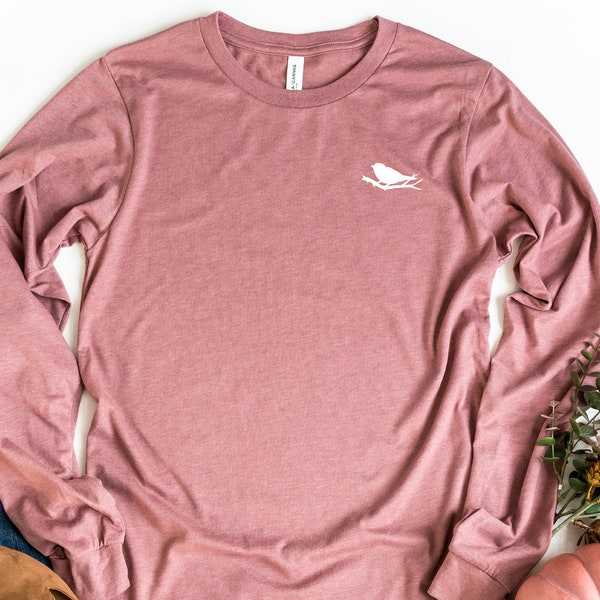 Birds On A Branch Long Sleeve Pocket T-Shirt, Bird On A Branch Sweatshirt, Bird Pocket Shirt, Bird Lover Gift, Bird Tee, Nature Shirt