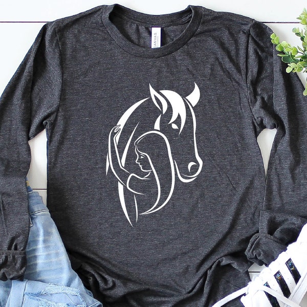 Horse Girl Long Sleeve Shirt,   Horse Lover Shirt, Horse Lover Gift,   Horse Long Sleeve, Glitter Horse Shirt, Horse Silhouette Tee