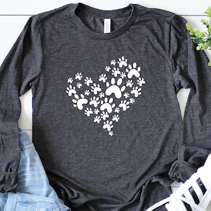 Paw Heart Long Sleeve Shirt, Dog Lover Shirt, Paw Print Shirt, Pet Lover Shirt, Animal Lover Shirt, Paw Lover Shirt, Paw Lover Tee