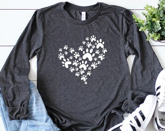Paw Heart Long Sleeve Shirt, Dog Lover Shirt, Paw Print Shirt, Pet Lover Shirt, Animal Lover Shirt, Paw Lover Shirt, Paw Lover Tee