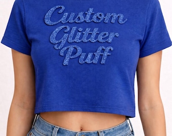Raised Text Crop Top: Custom Glitter Puff Style (Women’s XS-2XL)