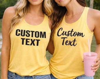 Custom Text Tank Top, Personalized Racerback Tank Top, Custom Logo Tank Top