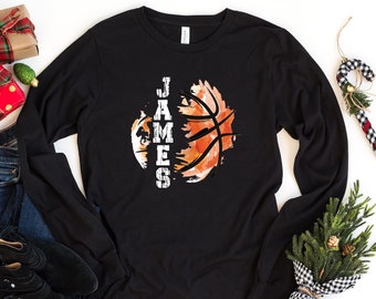 Custom Basketball Long Sleeve Shirt, Game Day Shirt, Basketball Lover Gift, Personalized Basketball Shirt, Basketball Season T-Shirt