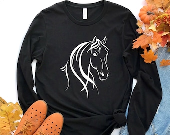 Horse Long Sleeve Shirt, Horse Lover, Horse Silhouette, Women Horse Tee,   Horse Long Sleeve Shirt, Horse Silhouette Tee, Animal Lover