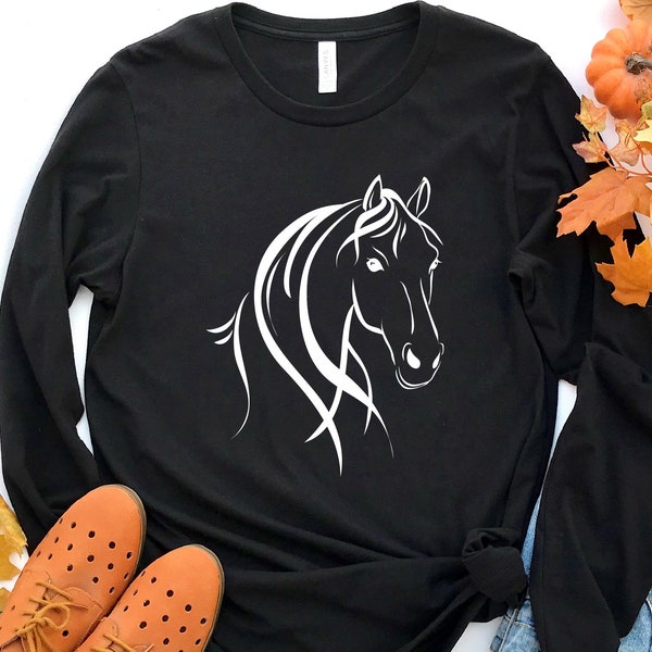 Horse Long Sleeve Shirt, Horse Lover, Horse Silhouette, Women Horse Tee,   Horse Long Sleeve Shirt, Horse Silhouette Tee, Animal Lover