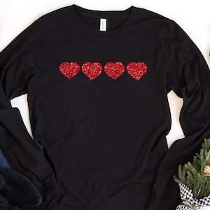 Glitter Heart Long Sleeve Shirt, Women&#39;s Valentines Day Shirt, Glitter Valentines Shirt, Heart Shirt, Valentine&#39;s Gift With Heart