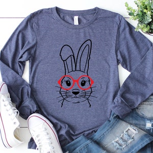 Cute Bunny Long Sleeve Shirt, Rabbit Lover Gift, Cute Rabbit Tee, Animal Lover Shirt, Rabbit Shirt, Rabbit With Glasses Shirt