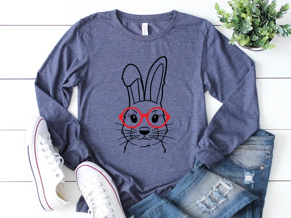 Cute Bunny Long Sleeve Shirt, Rabbit Lover Gift, Cute Rabbit Tee, Animal Lover Shirt, Rabbit Shirt, Rabbit With Glasses Shirt
