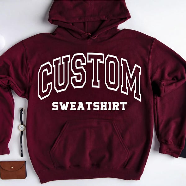 Custom Varsity Hoodie: Personalized College Text and School Spirit Sweatshirt