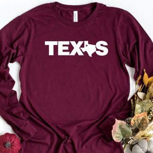 Camiseta de manga larga de Texas, camiseta de Texas, camiseta del estado de Texas, camiseta de los estados de Texas, camiseta "Texas Love", camiseta de cactus de Texas, atuendo para viaje a Texas