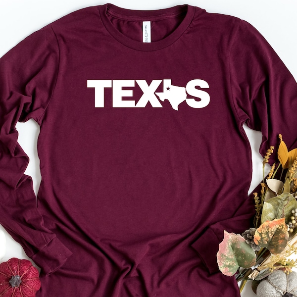 Texas Langarm Shirt, Texas Shirt, Texas State Shirt, Texas Staaten Shirt, Texas Love T-Shirt, Texas Kaktus Shirt, Texas Trip Outfit