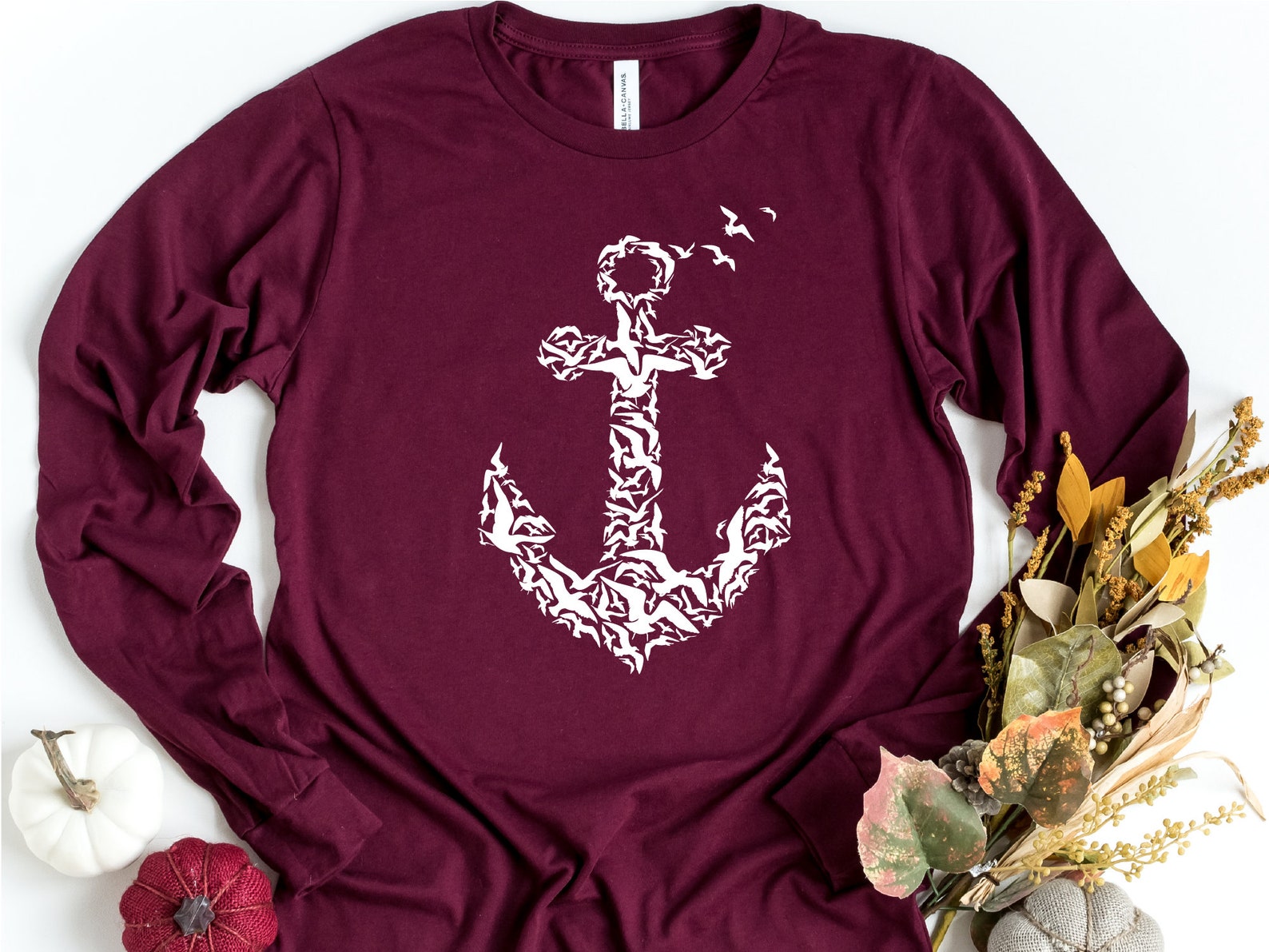 Anchor Long Sleeve Shirt Anchor Birds Shirt Nautical Shirt Etsy
