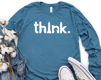 Think Long Sleeve Shirt, Think Chess Shirt, Chess Long Sleeve Shirt, Matching Chess Player Gift, Minimalist Shirt, Chess Gifts, Gambit Shirt