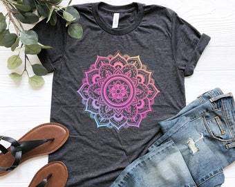 Mandala Shirt, Colorful Mandala Shirt, Cute Spring Shirt, Flower Shirt, Sacred Geometry Shirt, Yoga Shirt, Meditation Shirt, Spiritual Shirt