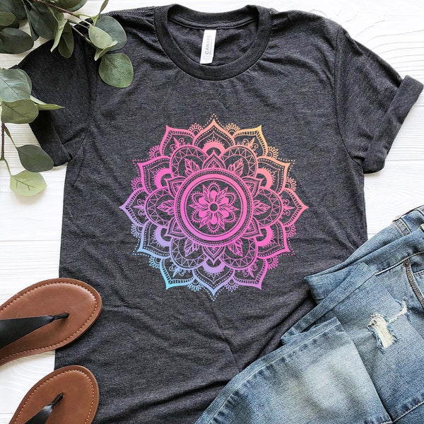 Mandala Shirt, Colorful Mandala Shirt, Cute Spring Shirt, Flower Shirt, Sacred Geometry Shirt, Yoga Shirt, Meditation Shirt, Spiritual Shirt