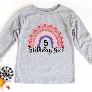 Rainbow Birthday Girl Long Sleeve Shirt, 5th Birthday Shirt, Fifth Birthday Gift,   Birthday Party Long Sleeve Shirt, 5th Birthday Gift