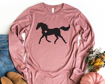 Horse Long Sleeve Shirt, Glitter Horse, Girls Horse, Gift For Horse Owner, Horse Trainer Gift, Horse Lover Gift, Cowgirl, Riding Tee
