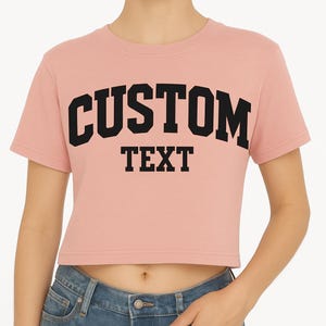 Top corto retro personalizado, top corto retro personalizado, top corto con letras universitarias para mujer, camiseta corta con diseño personalizado, camiseta corta con texto personalizado