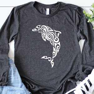 Dolphin Long Sleeve Shirt, Dolphin Shirt, Dolphin Lover Shirt, Dolphin Lover Gift, Cute Dolphin Shirt, Floral Dolphin Gift,   dolphin