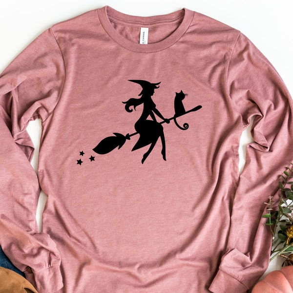 Witch Halloween Long Sleeve Shir,   Halloween, Halloween Women Long Sleeve Shirt, Witch Long Sleeve Shirt, Women Halloween Tee