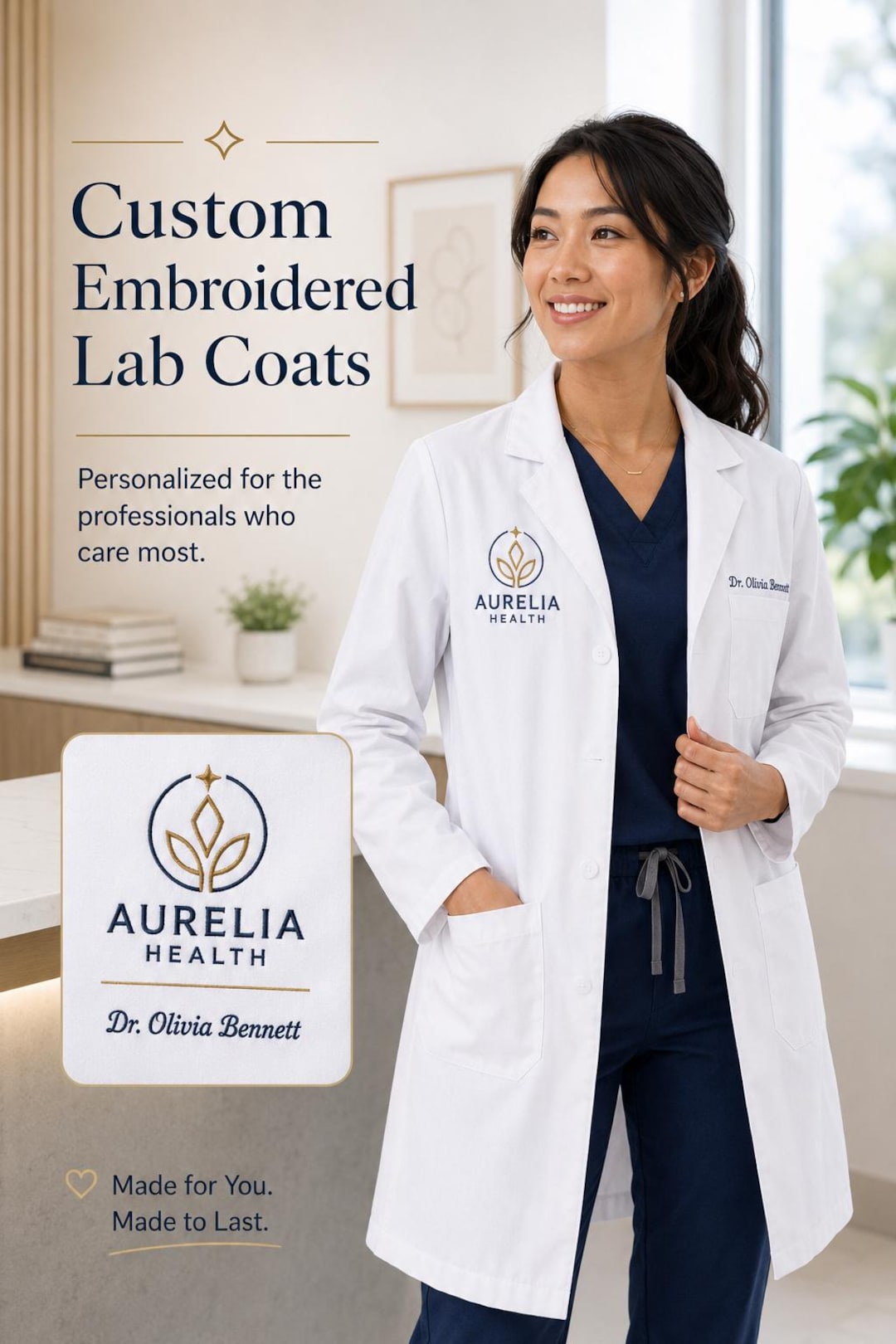 Medical Lab Coat, Custom Embroidered Name and Logo (men's & Women's ...