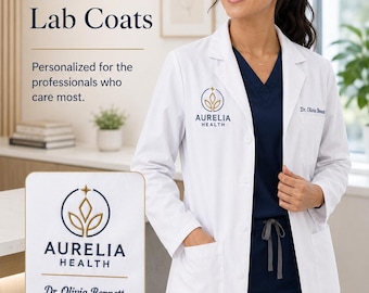 Medical Lab Coat, Custom Embroidered Name and Logo (Men's & Women's Sizes)