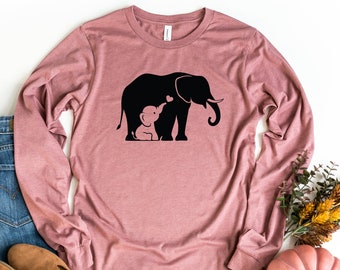Cute Elephant Long Sleeve Shirt, Baby Elephant Shirt, Gift For Mom, Elephant Lover Shirt, Gift For Elephant Lover, Animal Lover Shirt
