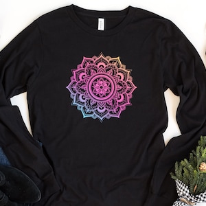 Mandala Long Sleeve Shirt, Cute Spring Long Sleeve Shirt, Flower Shirt, Sacred Geometry Long Sleeve Shirt, Cute Mandala Shirt