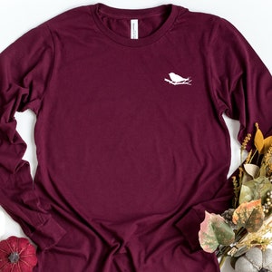 Birds On A Branch Long Sleeve Pocket T-Shirt, Bird On A Branch Sweatshirt, Bird Pocket Shirt, Bird Lover Gift, Bird Tee, Nature Shirt image 7