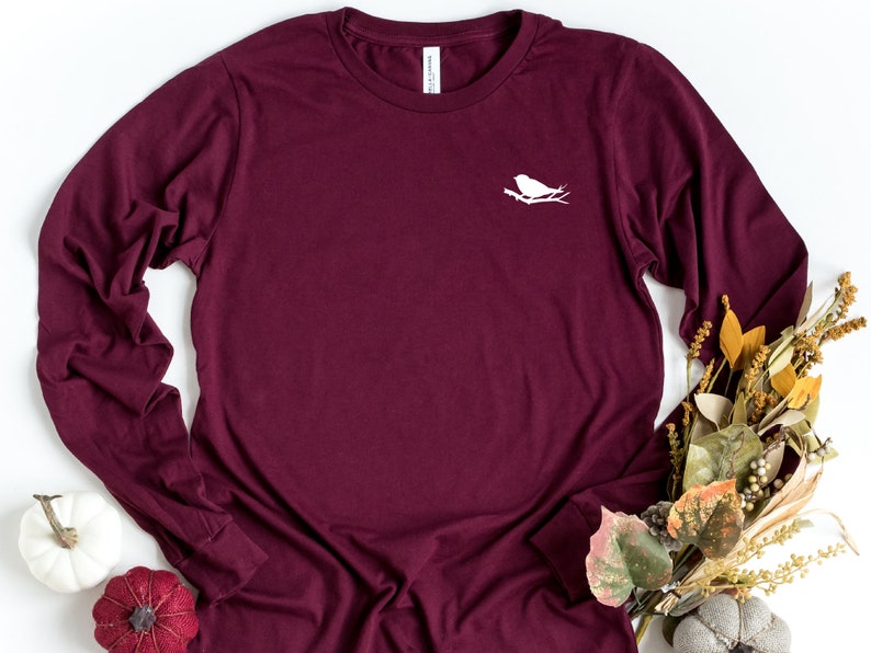 Birds On A Branch Long Sleeve Pocket T-Shirt, Bird On A Branch Sweatshirt, Bird Pocket Shirt, Bird Lover Gift, Bird Tee, Nature Shirt image 7