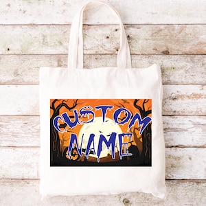 Customized Halloween Tote Bag Pumpkin Skeleton Ghost Witch Personalized Halloween Tote Bag  Black Cat Castle Canvas Tote Bag