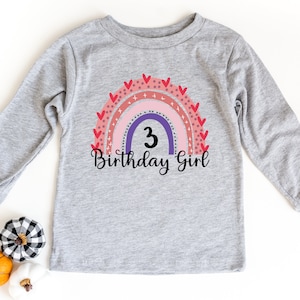 3 Birthday Girl Long Sleeve Shirt, Three Years Old Birthday Gift, 3rd Birthday Shirt, Birthday Party Shirt, 3rd Birthday Gift For Girl
