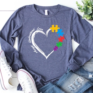 Heart Autism Long Sleeve Shirt, Autism Awareness Puzzle Piece Tee, Autism Awareness Shirt, Awareness Gift, Embrace Diversity