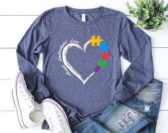 Heart Autism Long Sleeve Shirt, Autism Awareness Puzzle Piece Tee, Autism Awareness Shirt, Awareness Gift, Embrace Diversity