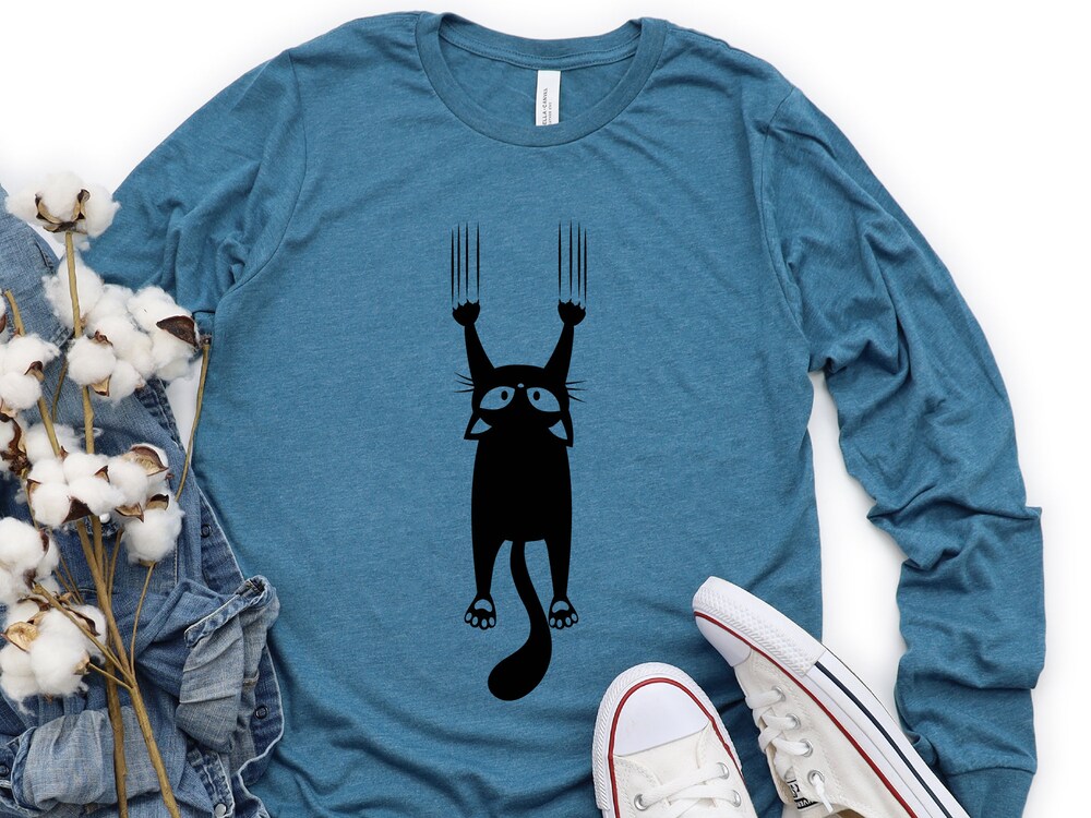 Cat Silhouette Long Sleeve Shirt, Cat Long Sleeve Shirt, Cat Shirt, Cat Lover Shirt, Cute Cat Shirt, Kitten Shirt Teeplaza Design