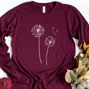 Wildflower Long Sleeve Shirt, Dandelion Shirt, Nature Inspired Tee, Spring Shirt, Floral Long Sleeve, Gift For Her, Nature Lover Shirt