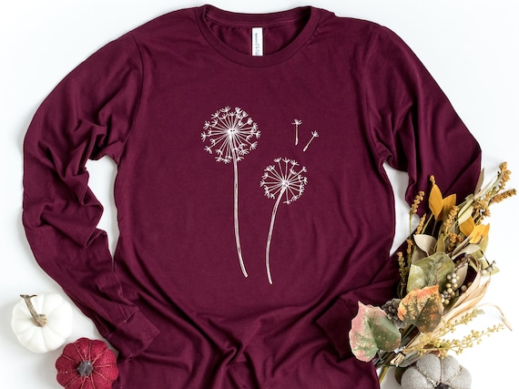 Wildflower Long Sleeve Shirt, Dandelion Shirt, Nature Inspired Tee, Spring Shirt, Floral Long Sleeve, Gift For Her, Nature Lover Shirt