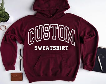 Custom Varsity Hoodie: Personalized College Text and School Spirit Sweatshirt