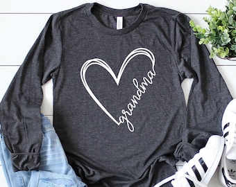 Grandma Long Sleeve Shirt: Heart Design, Soft Cotton