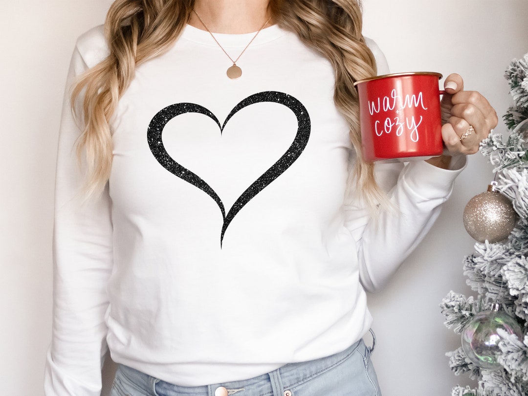 Glitter Heart Long Sleeve Shirt, Gift for Valentine's Day, Heart Shirt ...