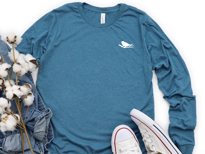 Birds On A Branch Long Sleeve Pocket T-Shirt, Bird On A Branch Sweatshirt, Bird Pocket Shirt, Bird Lover Gift, Bird Tee, Nature Shirt image 4