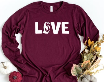 Penguin Love Long Sleeve T-Shirt, Cute Penguin Shirt, Penguin Lover Gift, Penguin Tee, Penguin Birthday, Animal Shirt