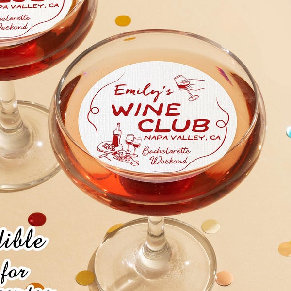 Décorations de cocktail comestibles personnalisées EVJF/Décorations de décoration pour boissons EVJF personnalisées/Décorations comestibles de week-end Bach de Napa Valley