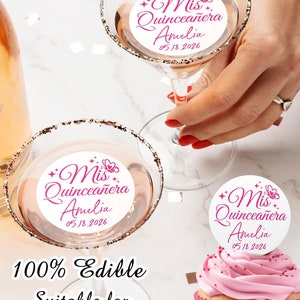 EDIBLE Quinceanera Cocktail Toppers/Cocktail Drink Garnish/Big Party Decor/Mis Quince Anos Favor Drink Toppers/Edible Cupcake Topper