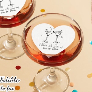 EDIBLE Heart Shape Cocktail Toppers/Custom Wedding Reception Drink Toppers/Edible Wedding Topper Party Decor/Edible Cocktail Drink Garnish
