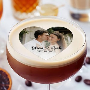 Edible Photo Wedding Drink Toppers/Custom Heart Cocktail Toppers For Engagement/Wedding Party Cocktail Toppers/Wedding Party Edible Toppers