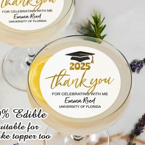 Edible Custom Graduation Drink Toppers/2025 Grad Party Decor/Class of 2025/Congrats Grad Cocktail Toppers/Graduation Cupcake Toppers