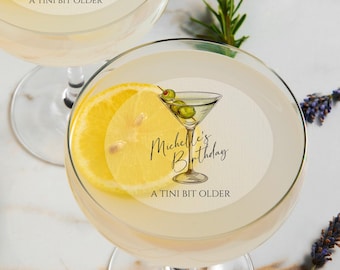 Edible Cocktail Toppers/A Tini Bit Older Drink Topper/Personalized Birthday Topper/Party Decor/Signature Drinks Topper/Cupcake Toppers
